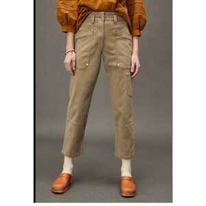Maeve Turner Utility Pants Workwear High Waist Cropped Cargo Khaki Tan